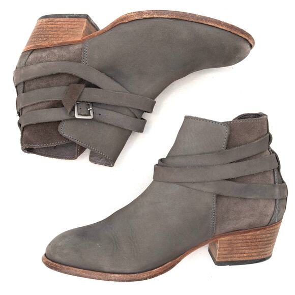 Hand Crafted Brand Gray Suede Triple Strap Ankle Boots Size 40 US 9 - Picture 7 of 12